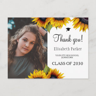 Tack för fotot av student i blommigt i elegant vykort