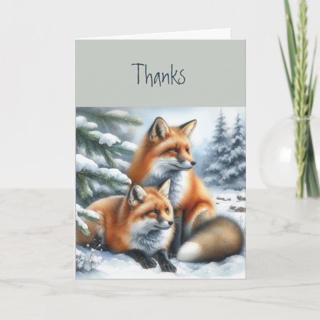 Tack för Foxes Animal Wildlife Nature Art Kort (Framsida)