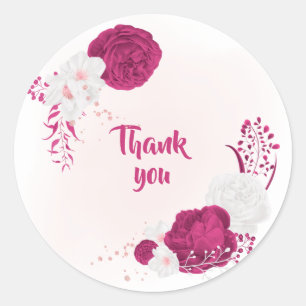 Tack för fuchsia och vita blommor runt klistermärke