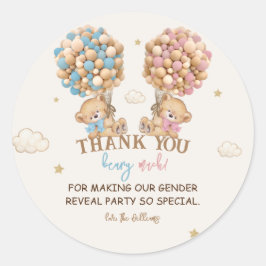 Tack för Genderna Visa Rosa Blue Balloons nalle Runt Klistermärke