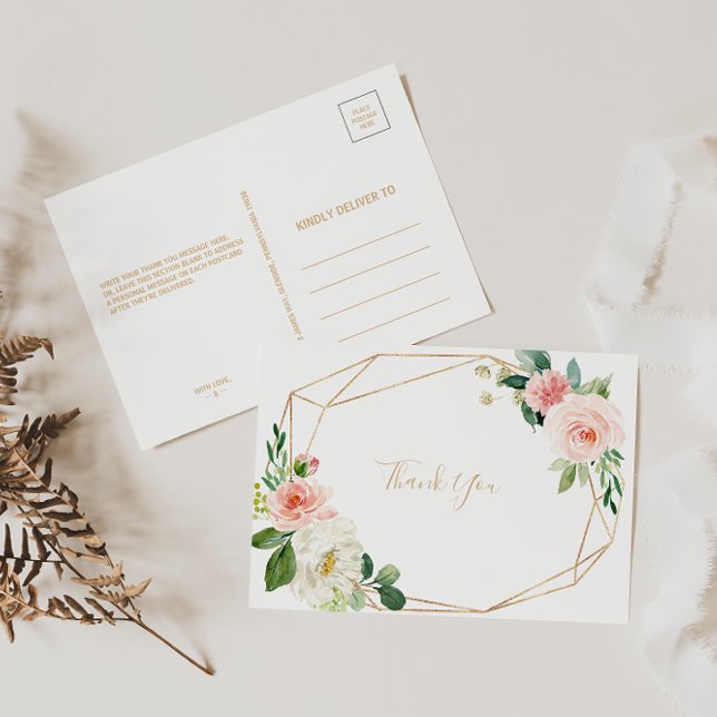 Tack för Geometric Elegant i Greenery & Guld Vykort (Skapare uppladdad)