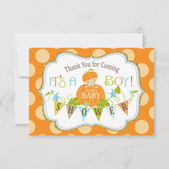 Tack för glitter för nedgångpumpapojke guld- kort (Framsida)