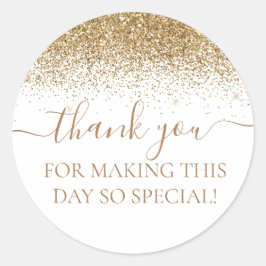 Tack för Glitter-partiet guld Runt Klistermärke