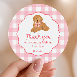 Tack för Golden Doodle Födelsedagsfest Förmån Runt Klistermärke