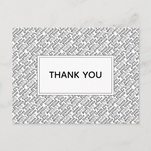 Tack för Gracias Arigato Black White Gratitude Vykort (Framsida)