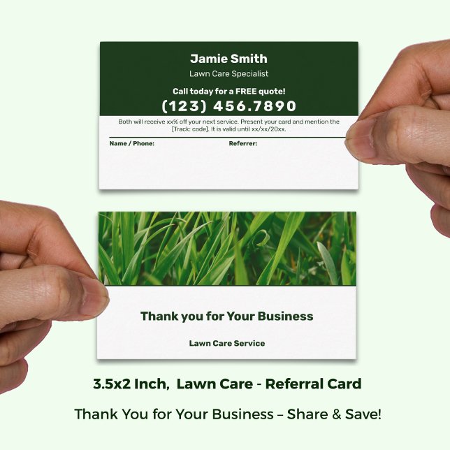Tack för Gräsmatta av anpassningsbar Image Service Rabattkort (Custom Image Lawn Care Service Thank You Referral Card, Text Only; Size: 3.5x2 Inch)