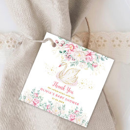 Tack för grattis till prinsesssvanens baby shower gåvor etiketter