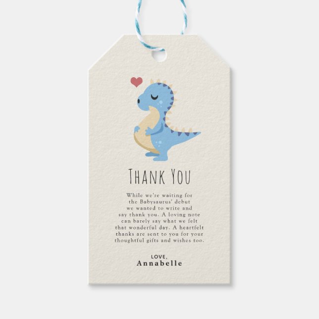 Tack för Gravidisaurus Dinosaurie Pojke Bebis Baby Presentetikett (Framsidan)