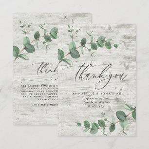 Tack för grönt, eucalyptus white wood bröllop OSA kort
