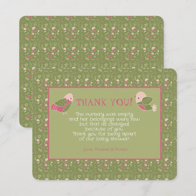 Tack för grönt och Rosa av burfåglar för spädbarn (Fram/baksida)