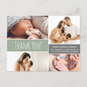 Tack för grönt Pojke Photo Collage-babyduschen Vykort