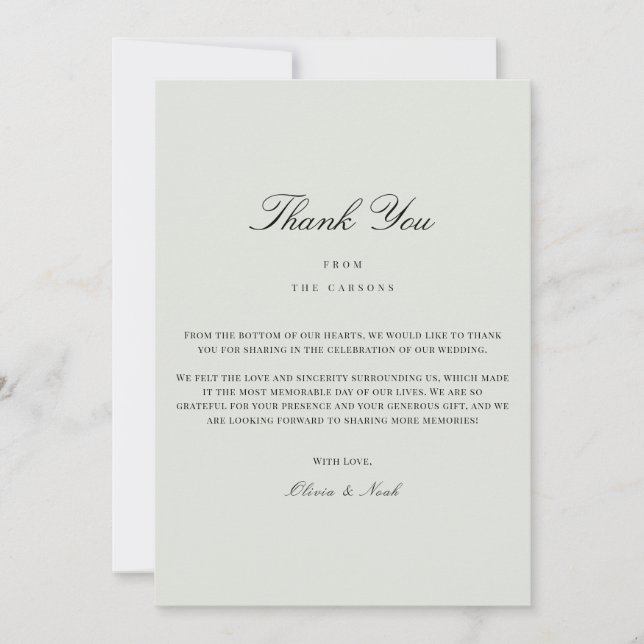 Tack för Grönten elegant Black & Sage Kort (Framsida)