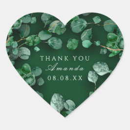 Tack för Grönten Eucalyptus Woodland Favor Heart Hjärtformat Klistermärke