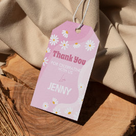Tack för Groovy Rosa Daisy Födelsedagsfest Presentetikett