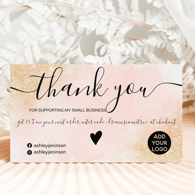 Tack för guld glitter rosa-penselordningen visitkort (Skapare uppladdad)