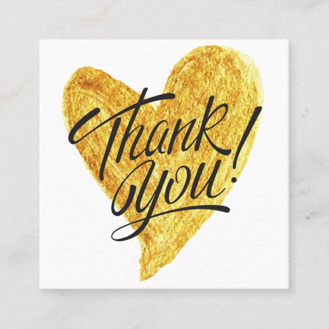 Tack för Guld Heart Calligraphy Rate Fyrkantigt Visitkort (Framsida)