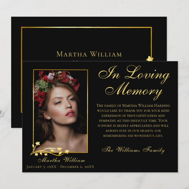 Tack för guld Ram-fotoskript för Elegant Kort (Fram/baksida)