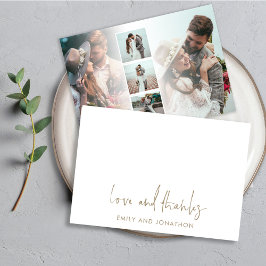 Tack för Guld Script Namn 5 Foton Bröllop Kärlek Anteckningskort