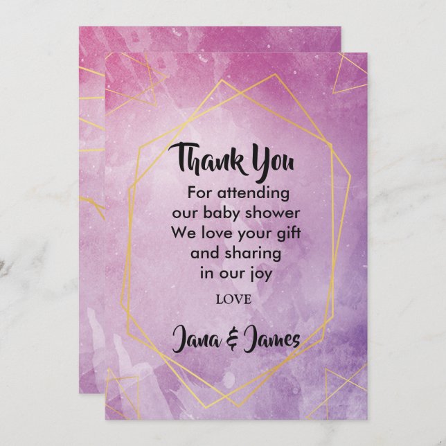 Tack för guld-typografin rosa inbjudningar (Fram/baksida)