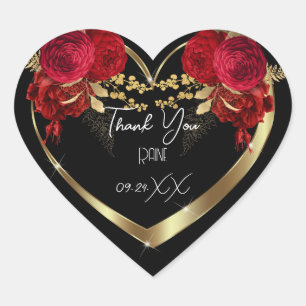 Tack För Gun Flower Heart Bröllop Sweet16th Guld Hjärtformat Klistermärke