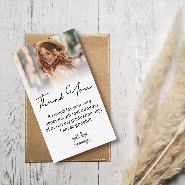 Tack för handstil för snyggt, studenten-foto anteckningskort (Skapare uppladdad)