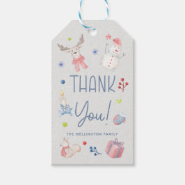 Tack för Helgdag av vattenfärgsskript för ljus jul Presentetikett