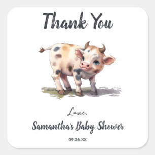 Tack för heliga Kow Cute Farm Animal Baby Shower Fyrkantigt Klistermärke