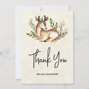 Tack för Hjort av söt vattenfärg Kort
