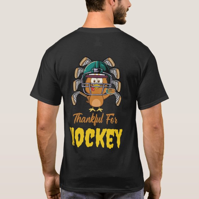 Tack för Hockey Turkey-Thanksgivingen T Shirt (Baksida)