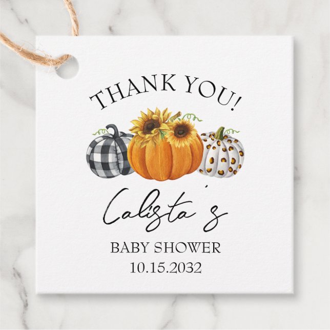 Tack för höstpumpa och solblomma gåvor etiketter (Framsida)