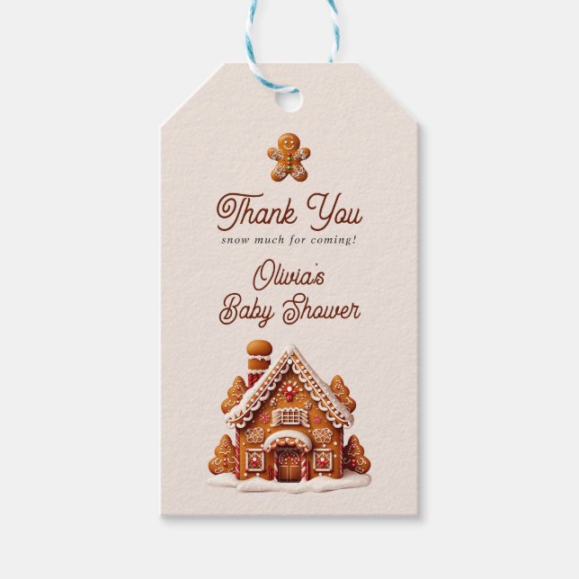 Tack för hus av pepparkaka jul cookie presentetikett (Framsidan)