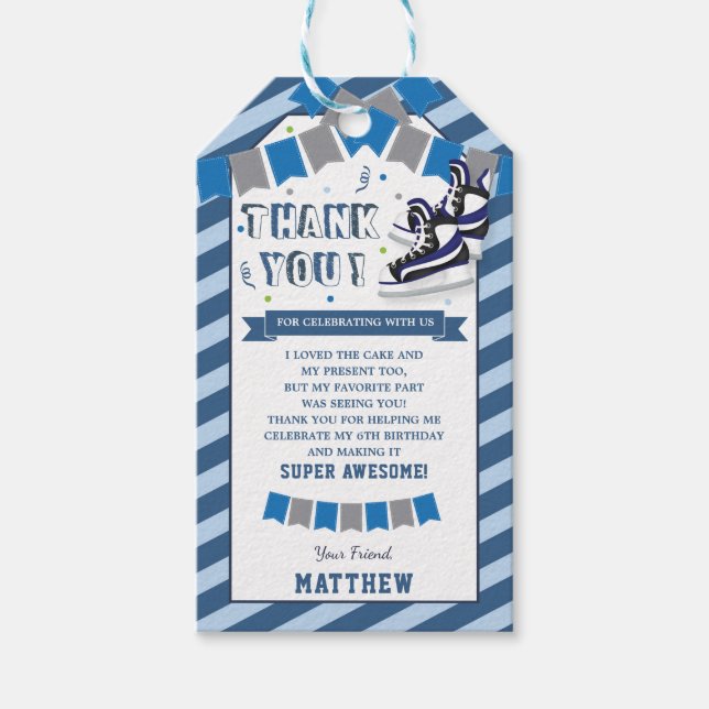 Tack för Ice Skating Boy-Födelsedagsfest Presentetikett (Framsidan)