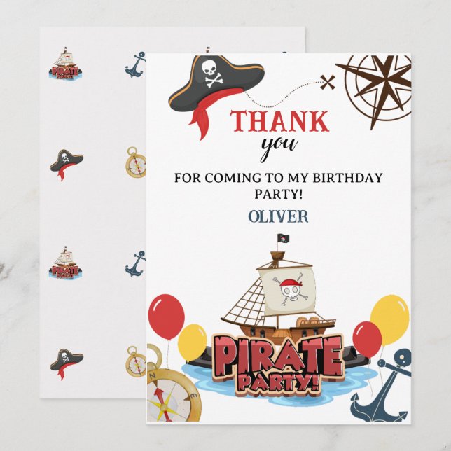 Tack för inbjudningar till pirater Nautical Birthd (Fram/baksida)