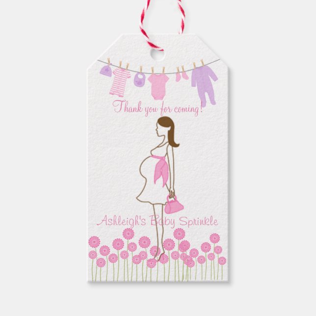 Tack för inkommande Rosa Silhouette Baby Sprinkle Presentetikett (Framsidan)