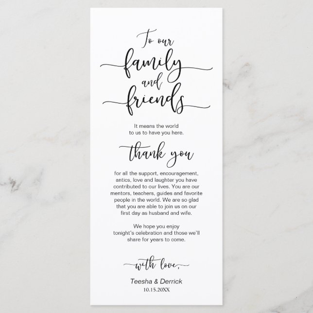 Tack för inställning av bröllop Ställe, svart teck Program (Framsida)