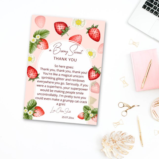 Tack för jordgubben kort (Strawberry thank you cards strawberries modern arch cute berry sweet thank you)