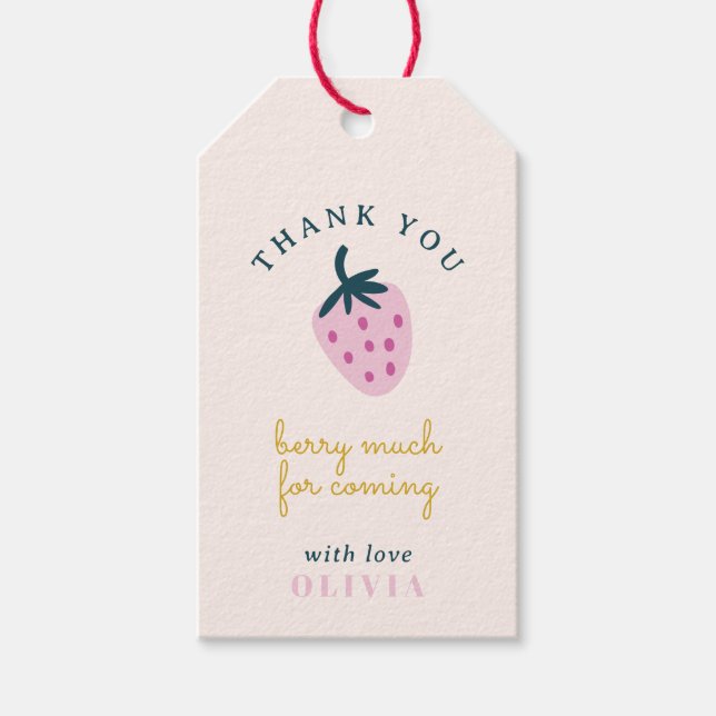 Tack för jordgubbens rosa Märkrn Presentetikett (Framsidan)
