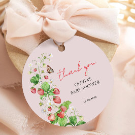 Tack för jordgubbsbaby shower gåvor etiketter