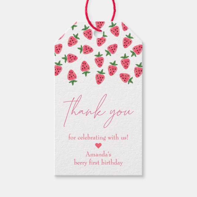Tack för jordgubbstävling Första Födelsedagsfesten Presentetikett (Framsidan)