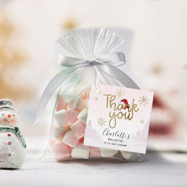 Tack för juldagsknappen Baby Shower i Baby Gåvor Etiketter