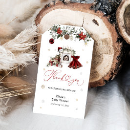 Tack för juldagsknappen Baby Shower i Baby Presentetikett