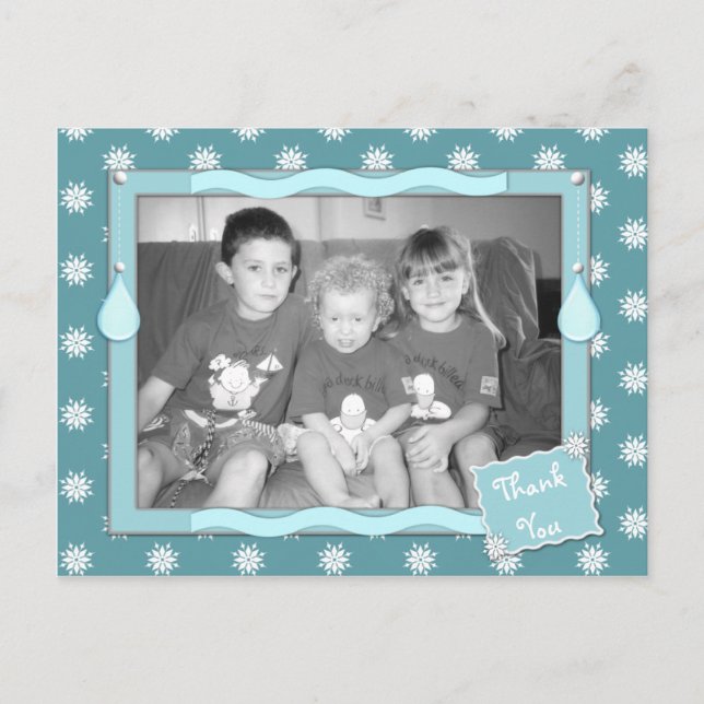 Tack för julklapparna blå med snöflingor vykort (Framsida)