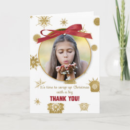 Tack för julklappsfoto guld snöflingor kort