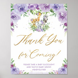 Tack för Jungle Animals Safari Lila Blommigt  Poster