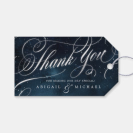 Tack för kalligrafiglam bröllop i silver presentetikett