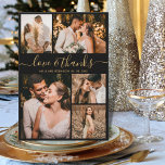 Tack för Kärlek och tack för Photo Collage Bröllop<br><div class="desc">Elegant, minimalistiskt skript Guld och svart Bröllop 5-fotokollage - tack för dina kort. Modern bröllop tackar dig för att du har en kortmall med fem (5) foto på framsidan och ett (1) foto på baksidan. Med texten "Kärlek och tack" i ett snabbt och välskrivet typsnitt för typografi i guld på...</div>