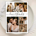 Tack för Kärlek och tack för Photo Collage Bröllop<br><div class="desc">Elegant, Hand Lettered Bröllop Photo Collage, tack för dina kort. Modern, minimal tack för bröllop-kortet med fem (5) foto på framsidan och ett (1) foto på baksidan. Med texten "Kärlek och tack" i ett vackert handskript med texten "typografi" i svart på vit bakgrund. Kosta ditt namn, dina foton och tack....</div>