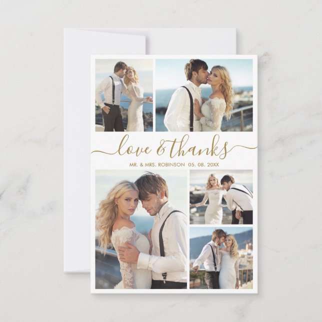 Tack för Kärlek och tack för Photo Collage Bröllop Kort (Framsida)