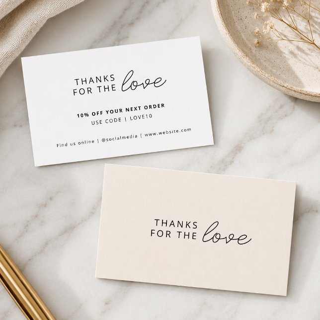 Tack för Kärlek | Peach Modern affärsorder Rabattkort (Neutral thank you discount card for coupon codes, packaging inserts, and repeat orders.)