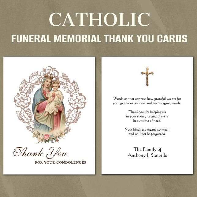 Tack för katolskt Heliga-tecken Kort (Traditional Catholic Funeral Memorial Thank you Cards)